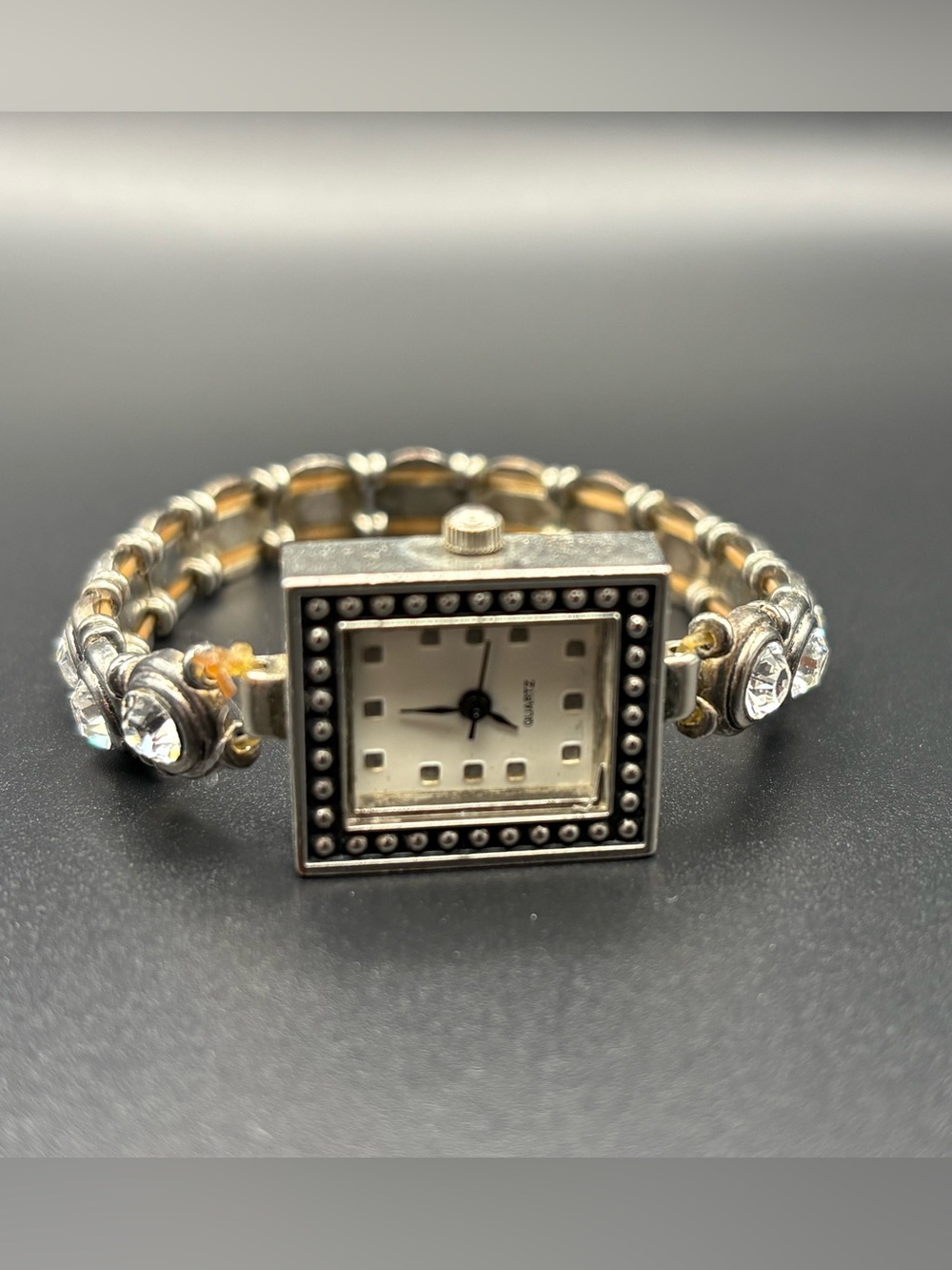 Estate sale - Silver-Tone Square Face Ladies Watch with Crystal Accent